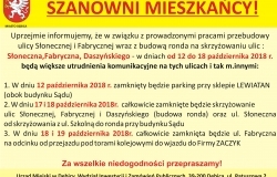 Utrudnienia komunikacyjne na ulicy  Słonecznej, Fabrycznej, Daszyńskiego