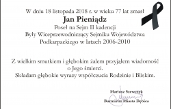 Kondolencje w związku ze śmiercią Jana Pieniądza