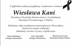 Kondolencje z powodu śmierci Wiesława Kani - Dyrektora Wydziału Budownictwa i Architektury w Starostwie Powiatowym w Dębicy