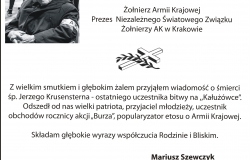 Zmarł mjr Jerzy Krusenstern, prezes Niezależnego Światowego Związku Żołnierzy AK w Krakowie