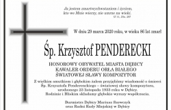 Kondolencje z powodu śmierci prof. Krzysztofa  Pendereckiego